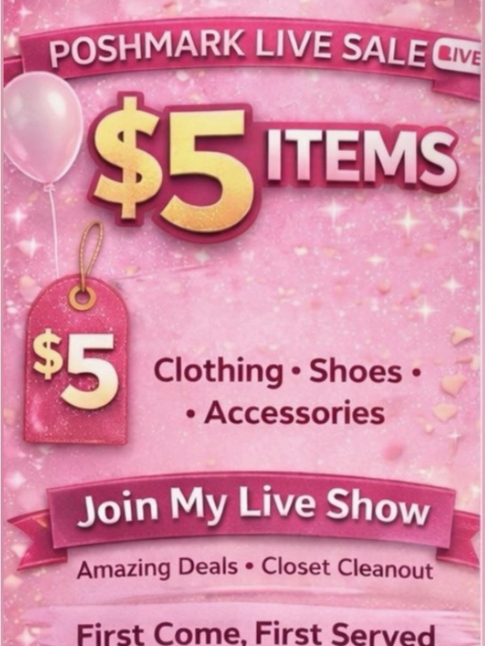 $5 Poshmark Live Sale Banner - Pink Promotional Graphic